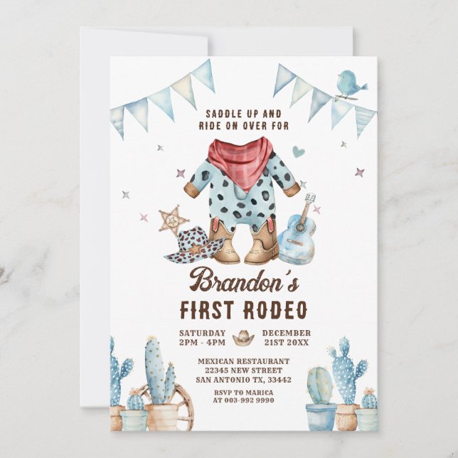 Invitation Western First Rodeo Baby Boy Anniversaire (Devant)