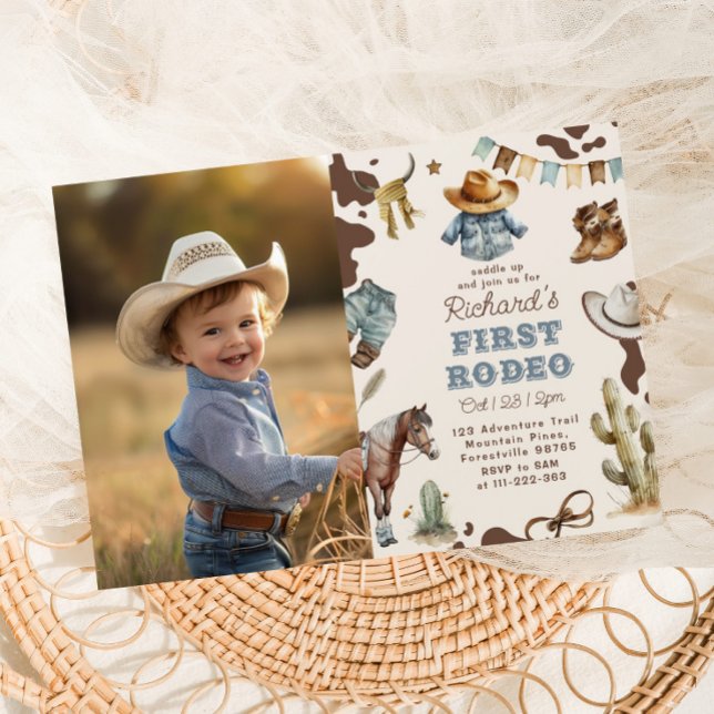 Invitation Western First Rodeo Boy photo de 1er anniversaire (Créateur téléchargé)