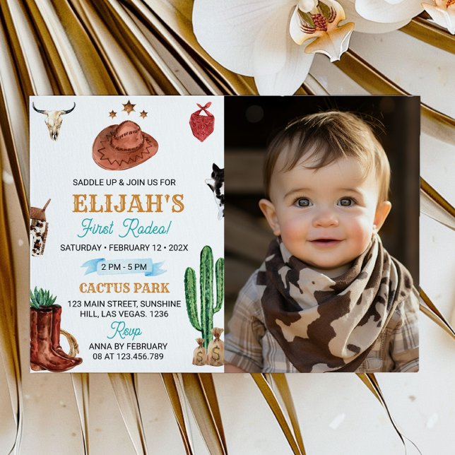Invitation Western First Rodeo Cowboy 1er Anniversaire Invita (Créateur téléchargé)