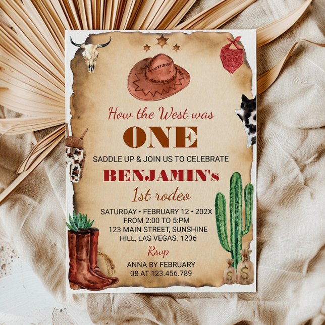 Invitation Western First Rodeo Cowboy 1er Anniversaire Invita (Créateur téléchargé)