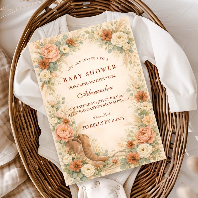 Invitation Western Floral Cowgirl Baby Shower (Créateur téléchargé)