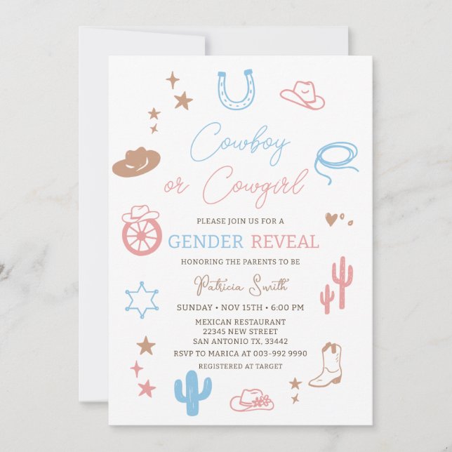 Invitation Western Gender Reveal Cowboy or Cowgirl  (Devant)
