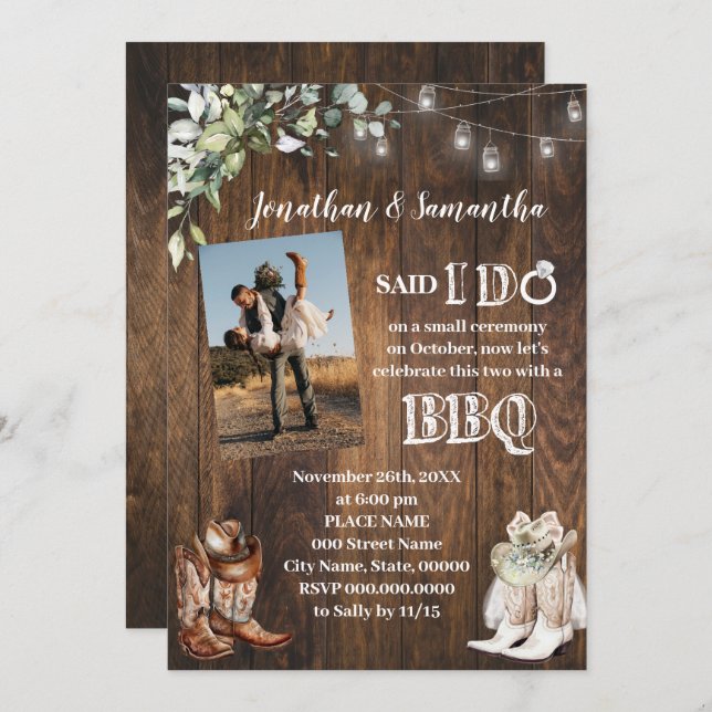 Invitation Western Greenery Said I do BBQ After Wedding (Devant / Derrière)