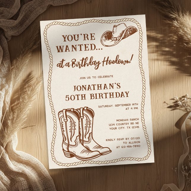Invitation Western Hand Drawn Cowboy Boots Birthday Party (Créateur téléchargé)