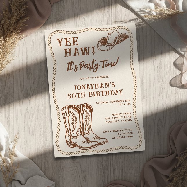 Invitation Western Hand Drawn Cowboy Boots Man Birthday Party (Créateur téléchargé)