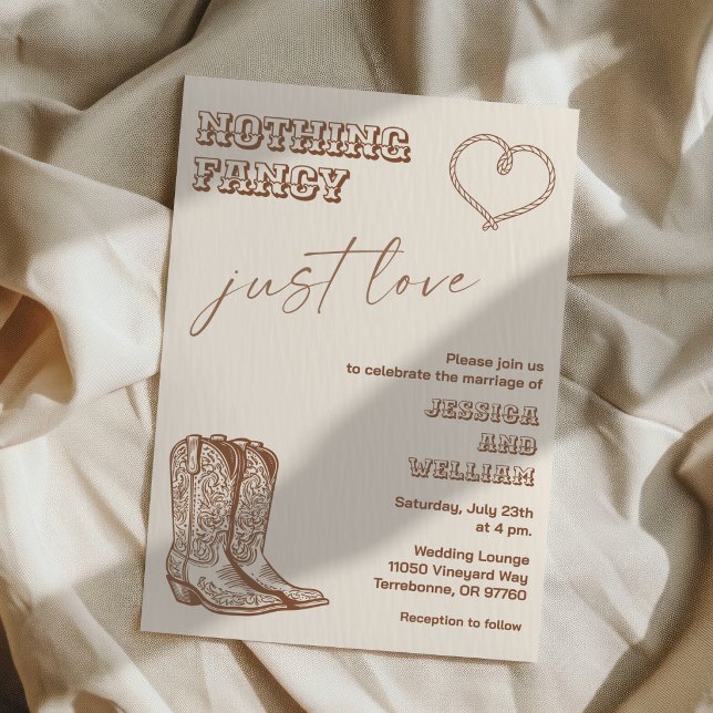 Invitation Western Hand Drawn Nothing Fancy Just Love Wedding (Créateur téléchargé)