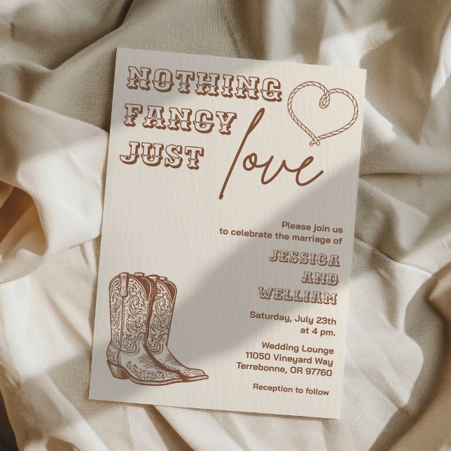 Invitation Western Hand Drawn Nothing Fancy Just Love Wedding (Créateur téléchargé)