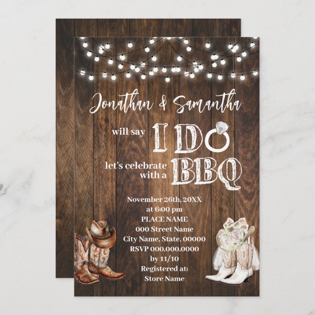 Invitation Western I do BBQ Pays Couples Douche (Devant / Derrière)