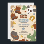 Invitation Western Kid Birthday Party<br><div class="desc">Bottes, casquette de cowboy, cactus, fer à cheval et sculpture de bétail - une invitation à thème occidental pour le petit cowboy fêtant un anniversaire. La carte est facile à customiser avec votre libellé, police et couleur de police. Pas exactement ce que vous cherchez ? Tous nos produits peuvent être...</div>
