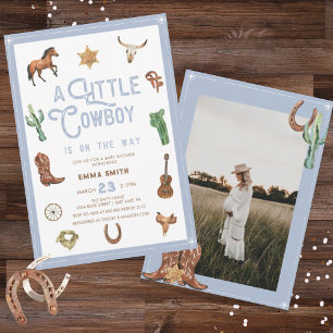 Invitation Western Little Cowboy Photo Baby Boy Douche