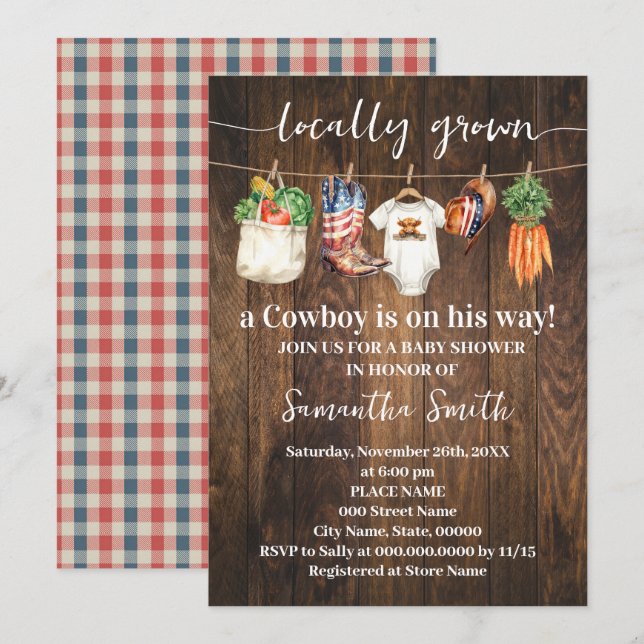 Invitation Western Locally Grown Patriotic Baby Shower (Devant / Derrière)
