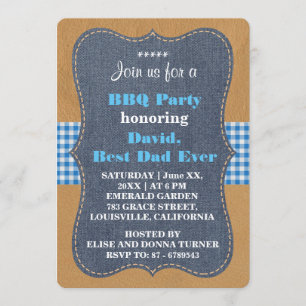 Invitation Western MEILLEUR DAD JAMAIS Denim BBQ PARTI Person