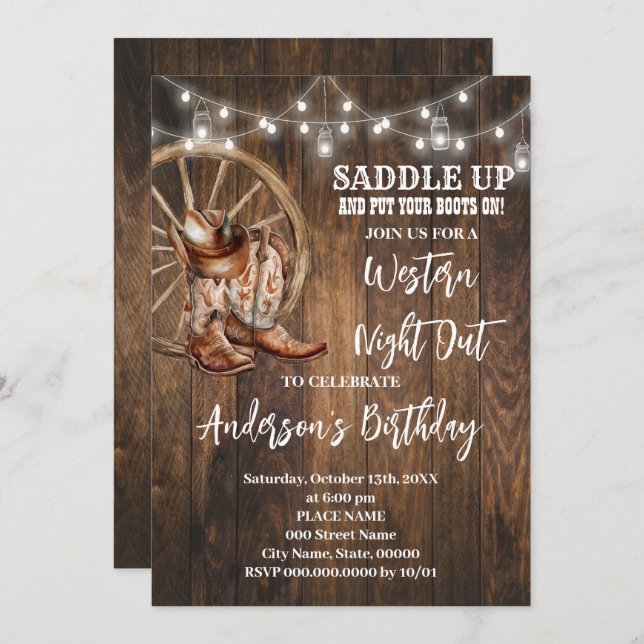 Invitation Western Night Out Country Cowboy Anniversaire (Devant / Derrière)