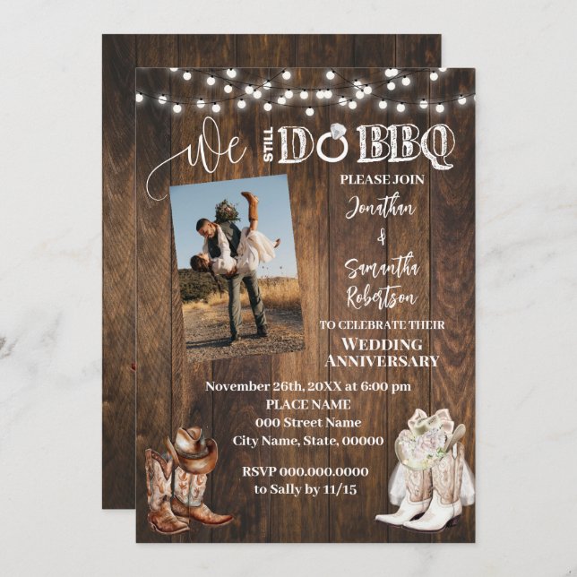 Invitation Western Nous faisons encore Mariage campagnard Ann (Devant / Derrière)