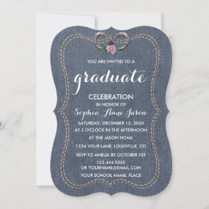 Invitation Western Old Denim Horseshoes GRADUATION Invite