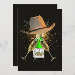Invitation Western Party Cowboy Casquette Champagne Fireworks