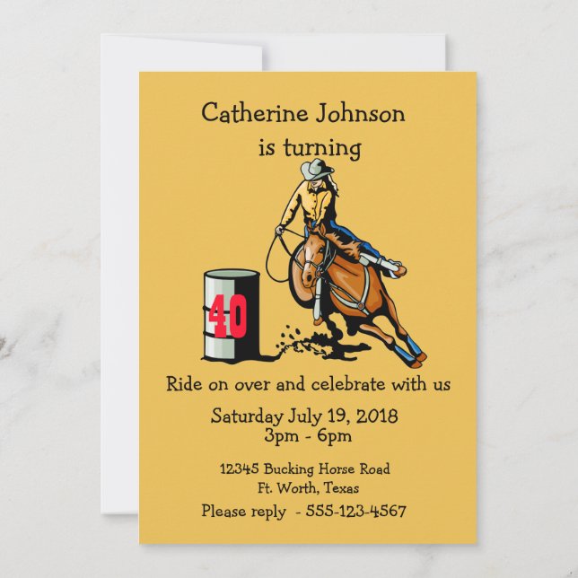 Invitation Western Party Rodeo Cowgirl Barrel Racer (Dos)