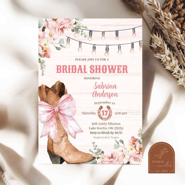Invitation Western Pink Boots et Bow Baby Shower Mariage (Créateur téléchargé)