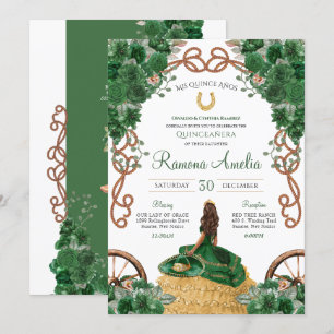 Invitation Western Ranch Emerald Green Floral Quinceañera
