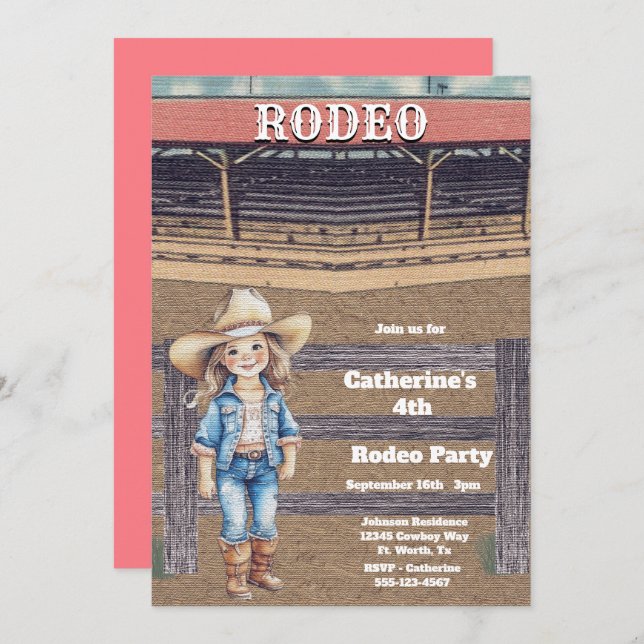 Invitation Western Rodeo Cowboy/Cowgirl Anniversaire personna (Devant / Derrière)