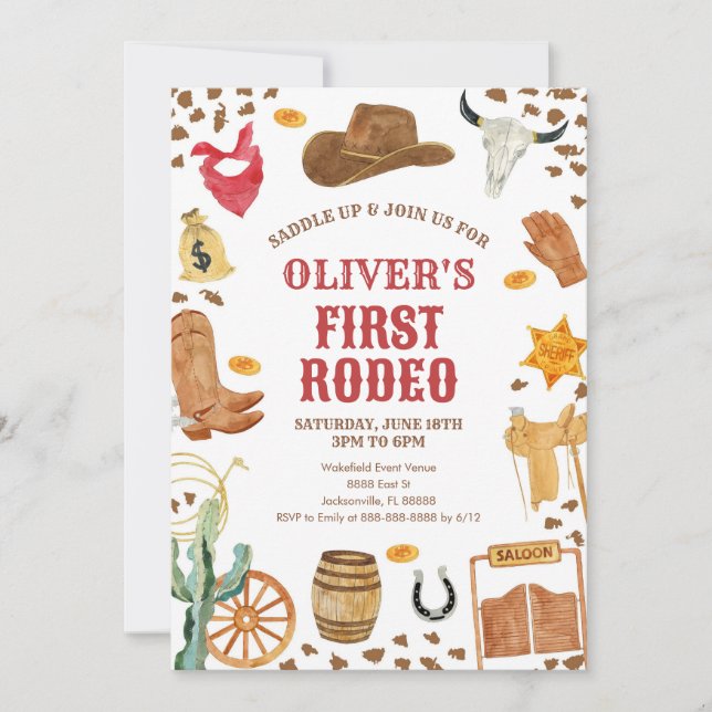 Invitation Western Rodeo Cowboy First Rodeo 1st Birthday (Devant)