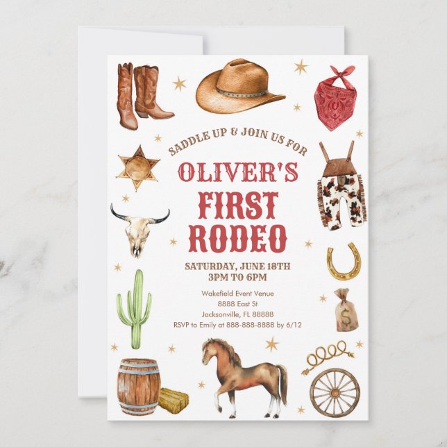 Invitation Western Rodeo Cowboy First Rodeo 1st Birthday (Devant)
