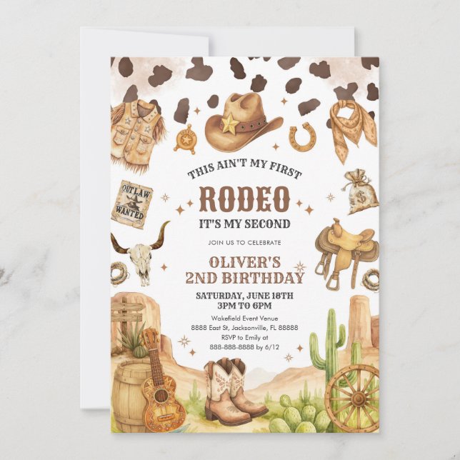 Invitation Western Rodeo Cowboy Second Rodeo 2nd Birthday (Devant)