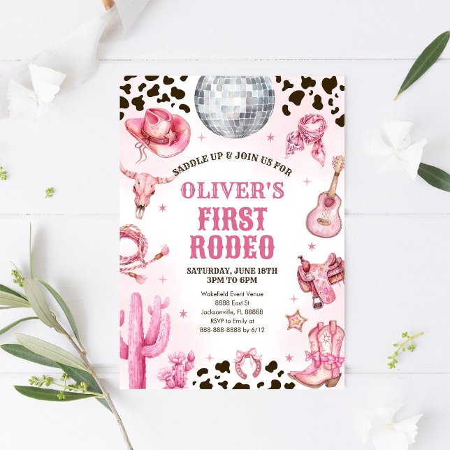 Invitation Western Rodeo Cowgirl First Rodeo 1st Birthday (Créateur téléchargé)