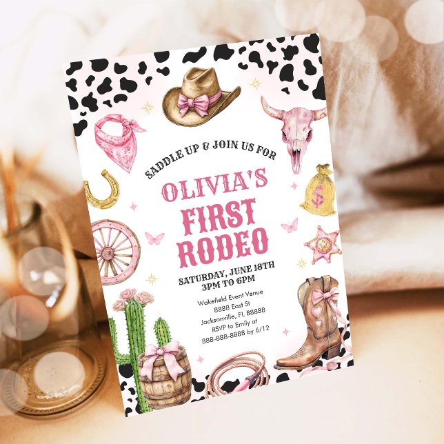Invitation Western Rodeo Cowgirl First Rodeo 1st Birthday (Créateur téléchargé)
