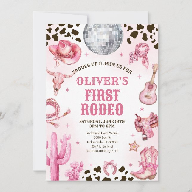 Invitation Western Rodeo Cowgirl First Rodeo 1st Birthday (Devant)
