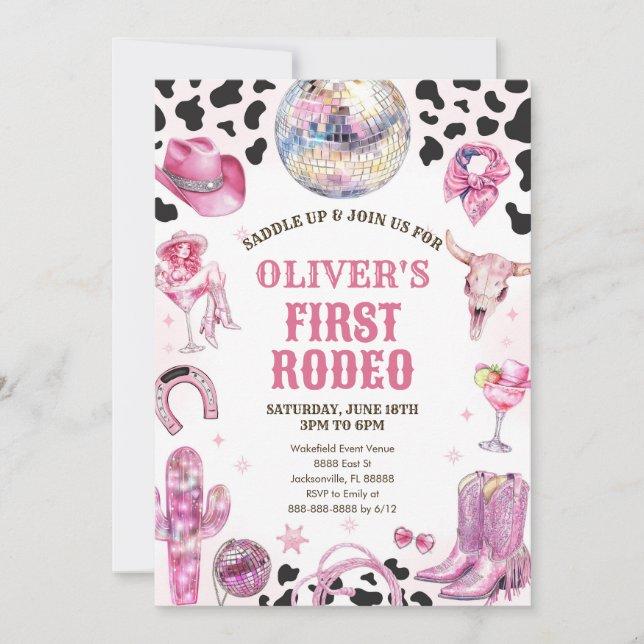 Invitation Western Rodeo Cowgirl First Rodeo 1st Birthday (Devant)