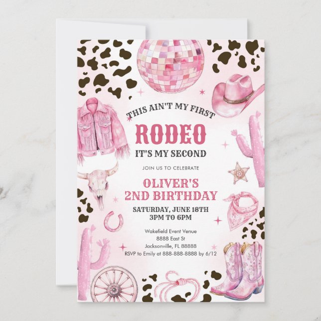 Invitation Western Rodeo Cowgirl Second Rodeo 2nd Birthday (Devant)