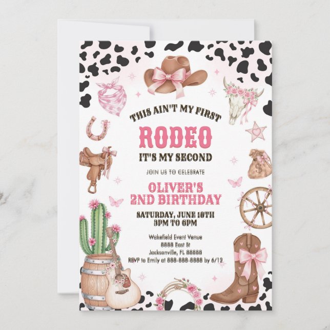 Invitation Western Rodeo Cowgirl Second Rodeo 2nd Birthday (Devant)