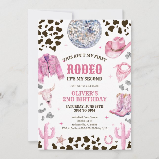 Invitation Western Rodeo Cowgirl Second Rodeo 2nd Birthday (Devant)