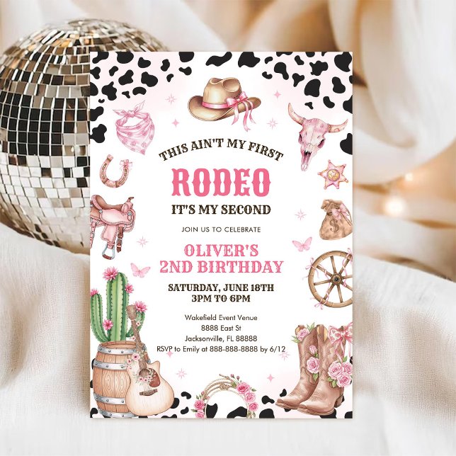 Invitation Western Rodeo Cowgirl Second Rodeo 2nd Birthday (Créateur téléchargé)