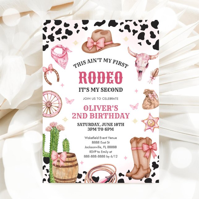 Invitation Western Rodeo Cowgirl Second Rodeo 2nd Birthday (Créateur téléchargé)