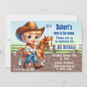 Invitation Western Rodeo Petit Cowboy Avec Cheval Anniversair