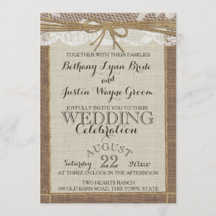 Invitation Western Romance Burlap et Lace
