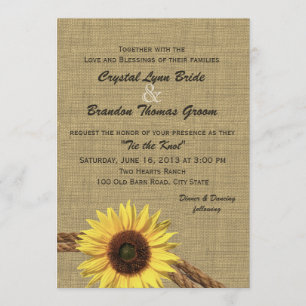 Invitation Western Rope et Mariage de tournesol