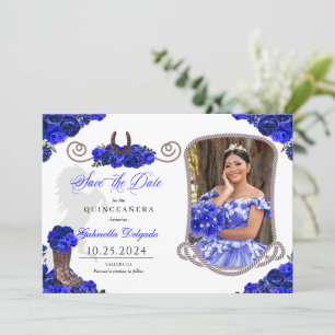 Invitation Western Royal Blue Quinceañera Enregistrer La Date