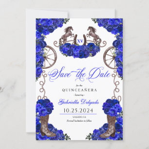Invitation Western Royal Blue Sauvez La Date Quinceañera