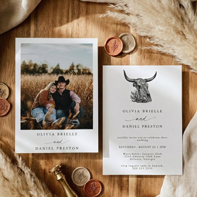 Invitation Western Rustic Pampas Grass Boho Photo Wedding (Créateur téléchargé)
