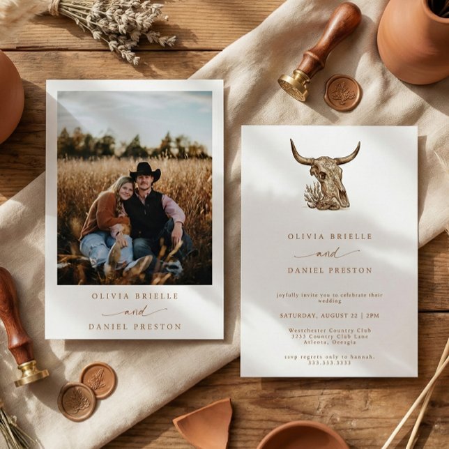 Invitation Western Rustic Pampas Grass Boho Photo Wedding Inv (Créateur téléchargé)