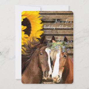 Invitation Western Rustic Sunflower Horse Pays Anniversaire D