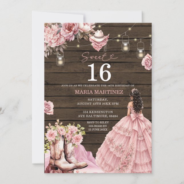 Invitation Western Rustique Anniversaire 16 ans (Devant)