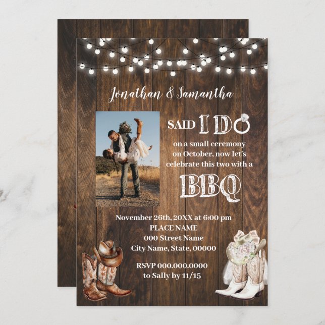 Invitation Western Said I do BBQ After Country Wedding (Devant / Derrière)