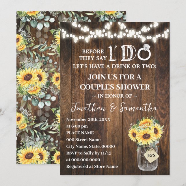 Invitation Western Sunflowers Before I do Couples Shower (Devant / Derrière)