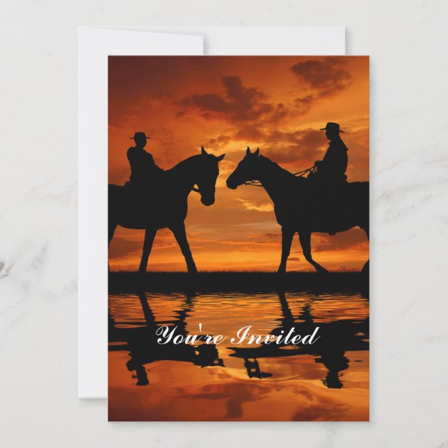 Invitation Western Sunset Horseback équitation silhouette cow (Devant)