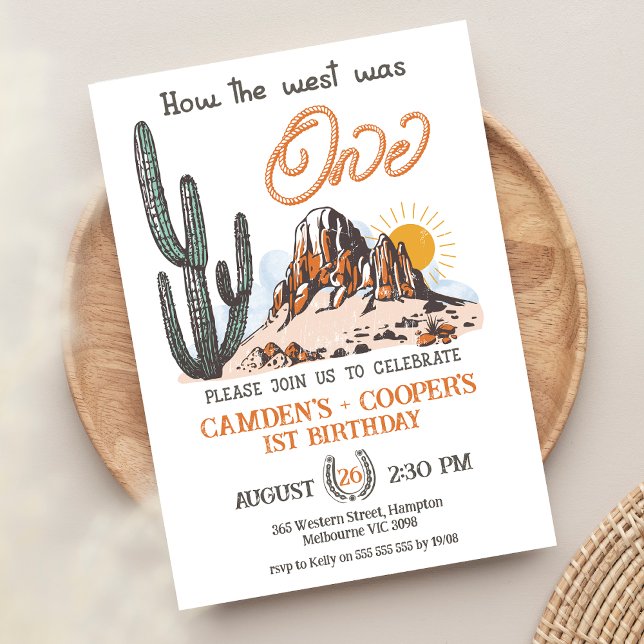 Invitation Western Twins Comment l'Occident a été un 1er anni (Boy Twins How The West Was One Birthday Invitation, Twin Boy 1st Birthday Invite, Wild West, Rodeo)
