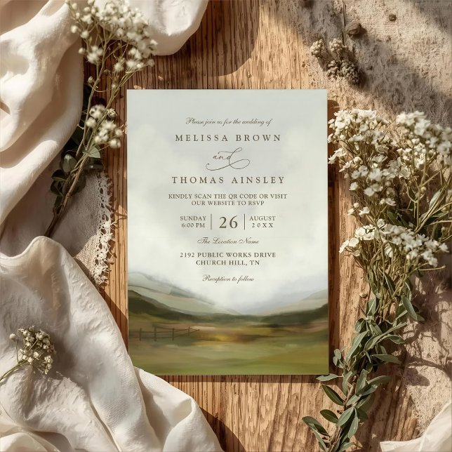 Invitation Western Valley Rustic Elegant QR Code Wedding (Créateur téléchargé)